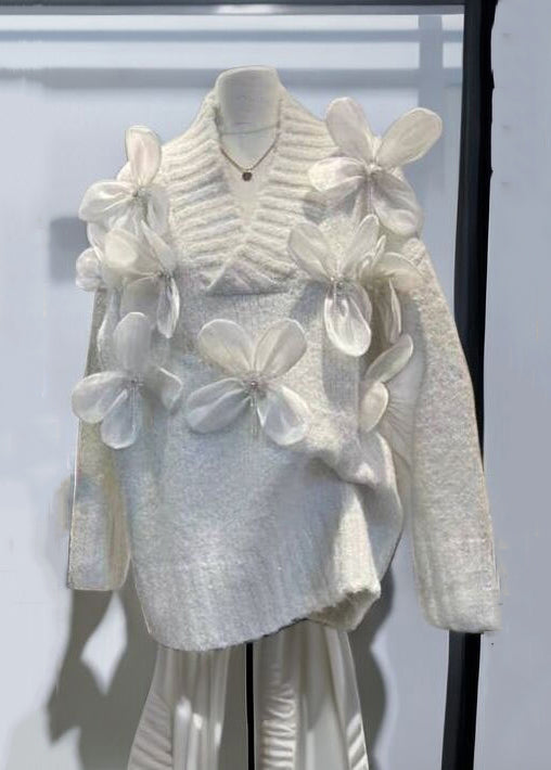 New Apricot V Neck Patchwork Knit Sweaters Winter Wk027