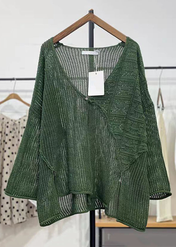 New Apricot V Neck Hollow Out Knit Cardigans Long Sleeve Vv071