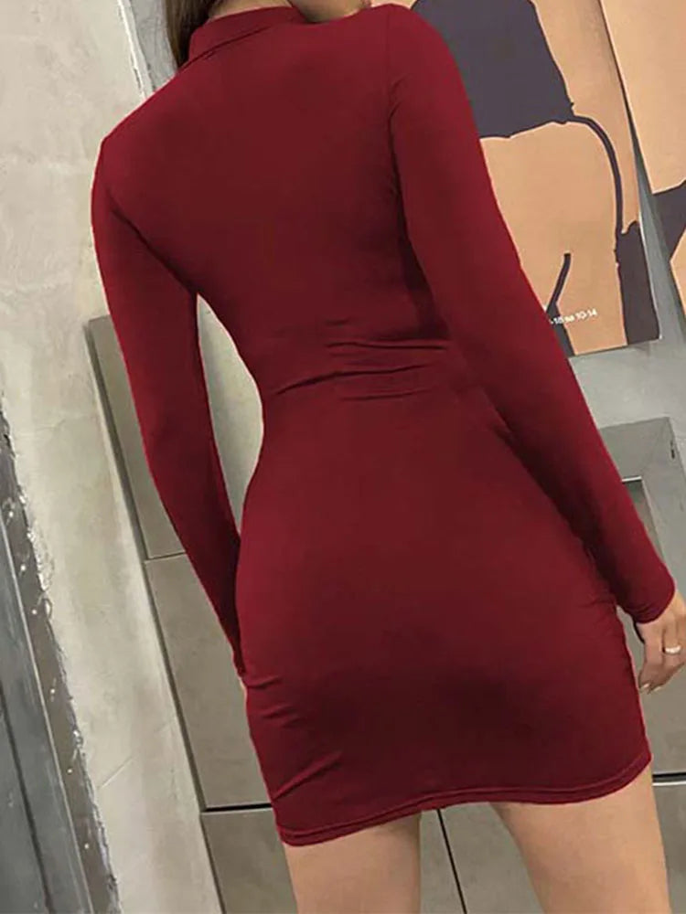 Turtleneck Skinny Mini Chest Pleated Midi Dresses