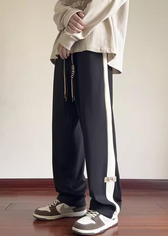 New Beige Elastic Waist Patchwork Warm Fleece Pants Winter Wa055