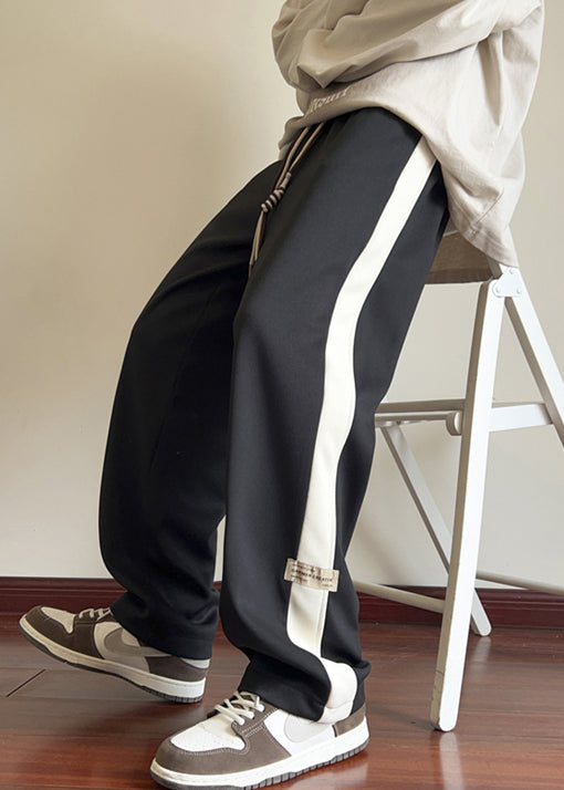 New Beige Elastic Waist Patchwork Warm Fleece Pants Winter Wa055