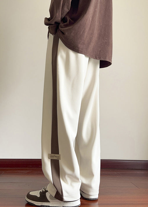 New Beige Elastic Waist Patchwork Warm Fleece Pants Winter Wa055
