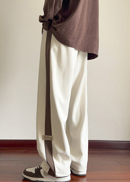 New Beige Elastic Waist Patchwork Warm Fleece Pants Winter Wa055