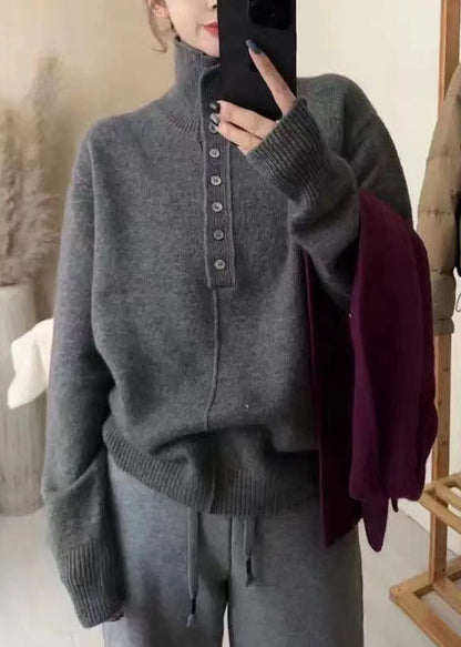 New Beige Hign Neck Thick Knitted Sweaters Tops Fall We025