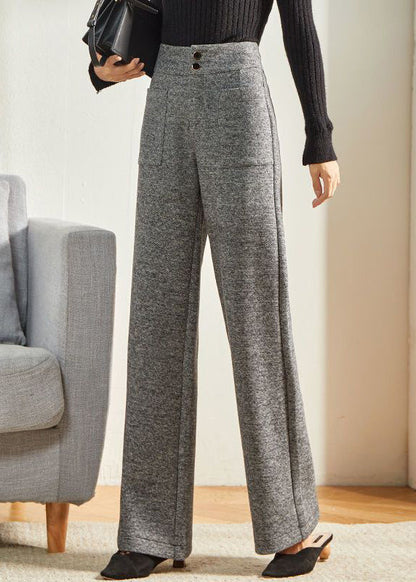 New Beige Pockets High Waist Woolen Crop Pants Winter Rf024