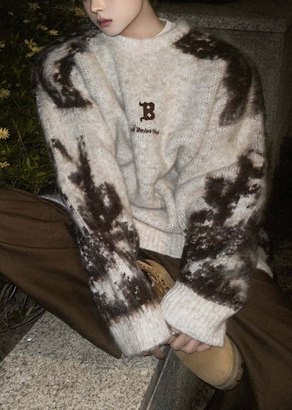 New Beige Tie Dye Cozy Knit Sweaters Winter Rc037