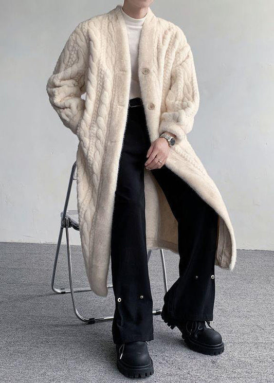New Beige V Neck Button Mink Velvet Coats Winter Ro041