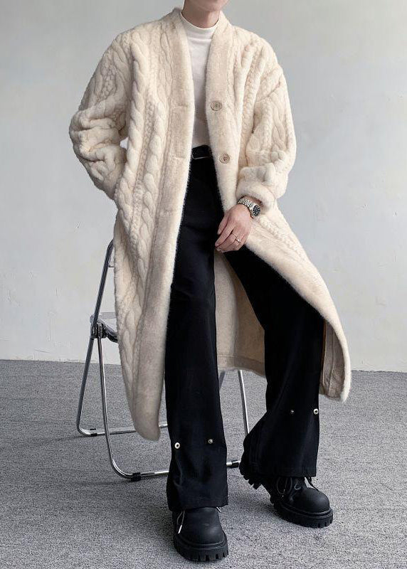 New Beige V Neck Button Mink Velvet Coats Winter Ro041