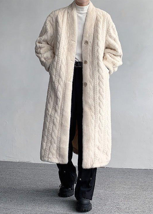 New Beige V Neck Button Mink Velvet Coats Winter Ro041