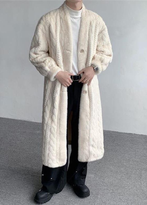 New Beige V Neck Button Mink Velvet Coats Winter Ro041
