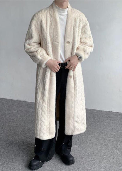 New Beige V Neck Button Mink Velvet Coats Winter Ro041