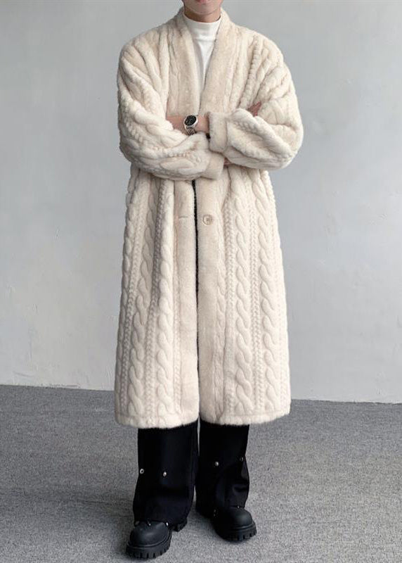 New Beige V Neck Button Mink Velvet Coats Winter Ro041