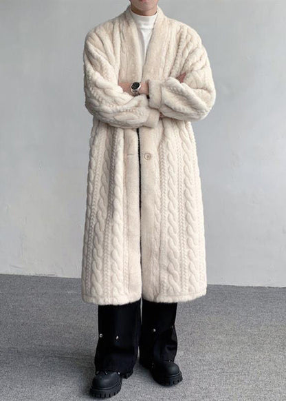 New Beige V Neck Button Mink Velvet Coats Winter Ro041