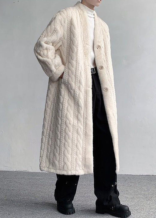 New Beige V Neck Button Mink Velvet Coats Winter Ro041