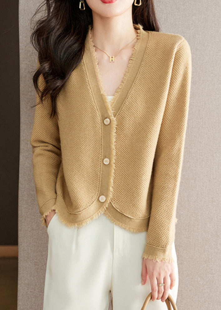 New Beige V Neck Button Wool Knit Cardigan Fall Ry020