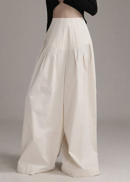 New Beige Zippered High Waist Cotton Wide Leg Pants Summer As1090