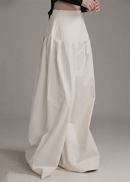 New Beige Zippered High Waist Cotton Wide Leg Pants Summer As1090