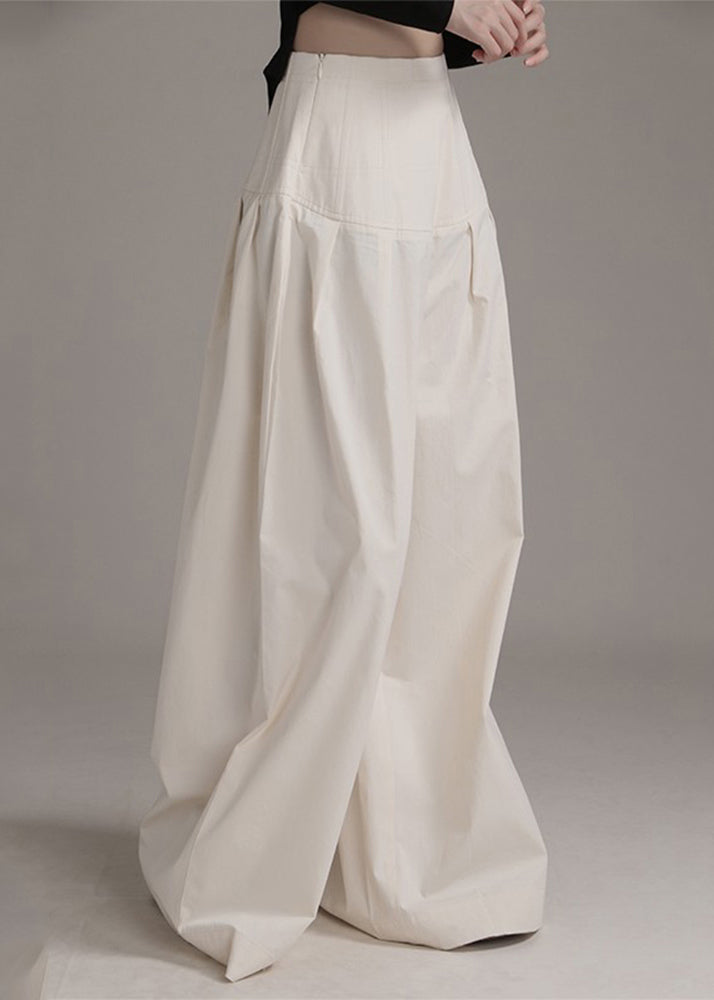 New Beige Zippered High Waist Cotton Wide Leg Pants Summer As1090