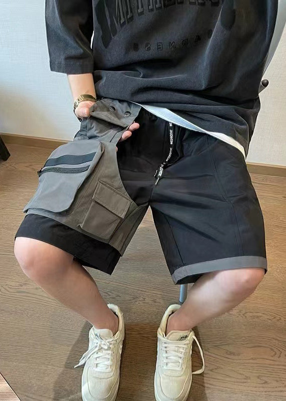 Cotton Shorts Patchwork New Asymmetrical Pockets Black