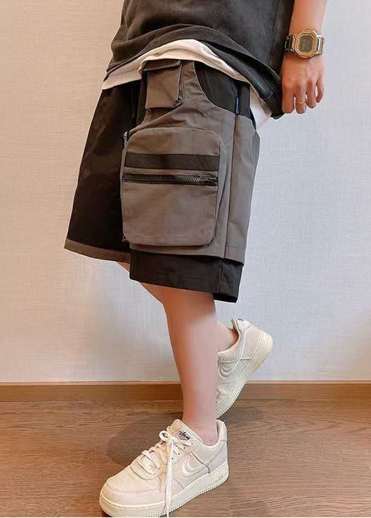 Cotton Shorts Patchwork New Asymmetrical Pockets Black