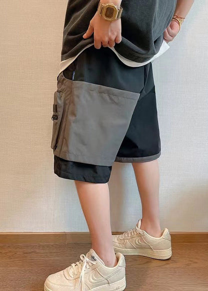 Cotton Shorts Patchwork New Asymmetrical Pockets Black