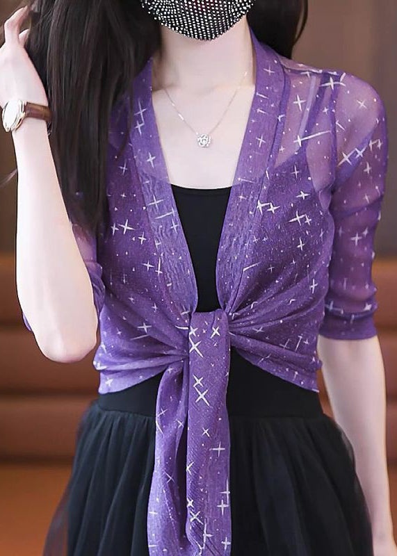 New Black Bright Silk Print Tulle Cardigan Summer As1078