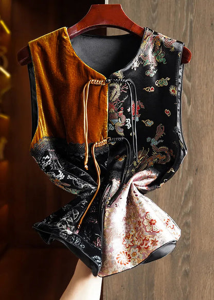 Chinese Button Embroidered Silk Velour Waistcoat Fall