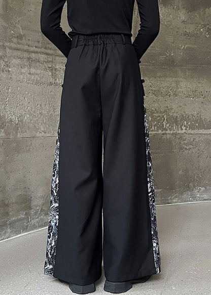 New Black Embroidered High Waist Patchwork Cotton Neutral Pants Spring Kk058