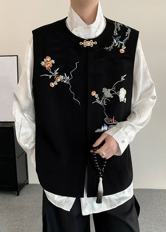 New Black Embroideried Button Silk Velour Waistcoat Fall Wj035