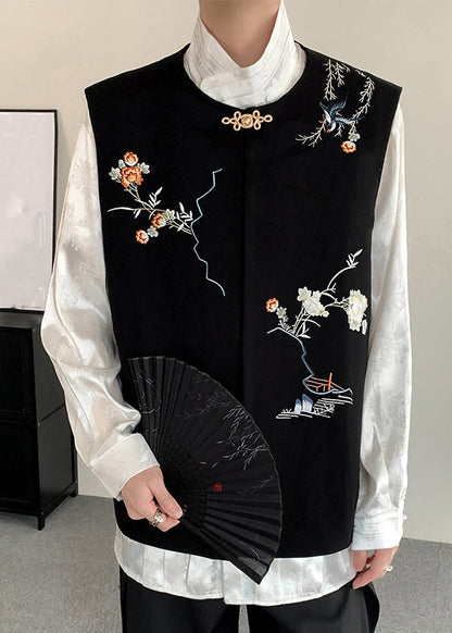 New Black Embroideried Button Silk Velour Waistcoat Fall Wj035