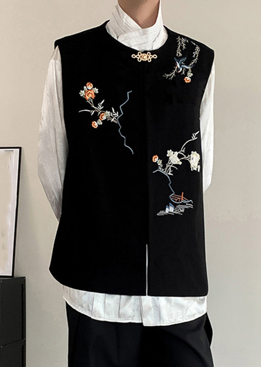 New Black Embroideried Button Silk Velour Waistcoat Fall Wj035