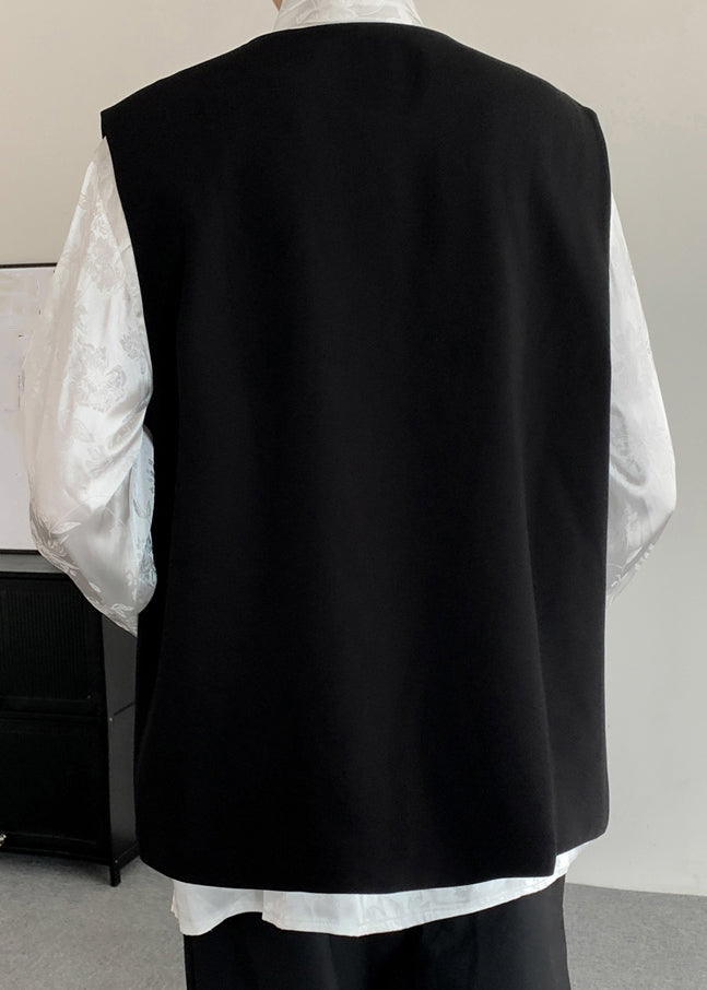 New Black Embroideried Button Silk Velour Waistcoat Fall Wj035