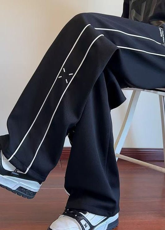New Black Embroideried Patchwork Cotton Pants Fall Wa048