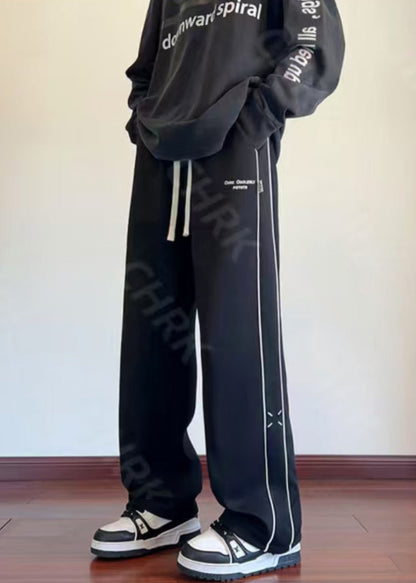 New Black Embroideried Patchwork Cotton Pants Fall Wa048