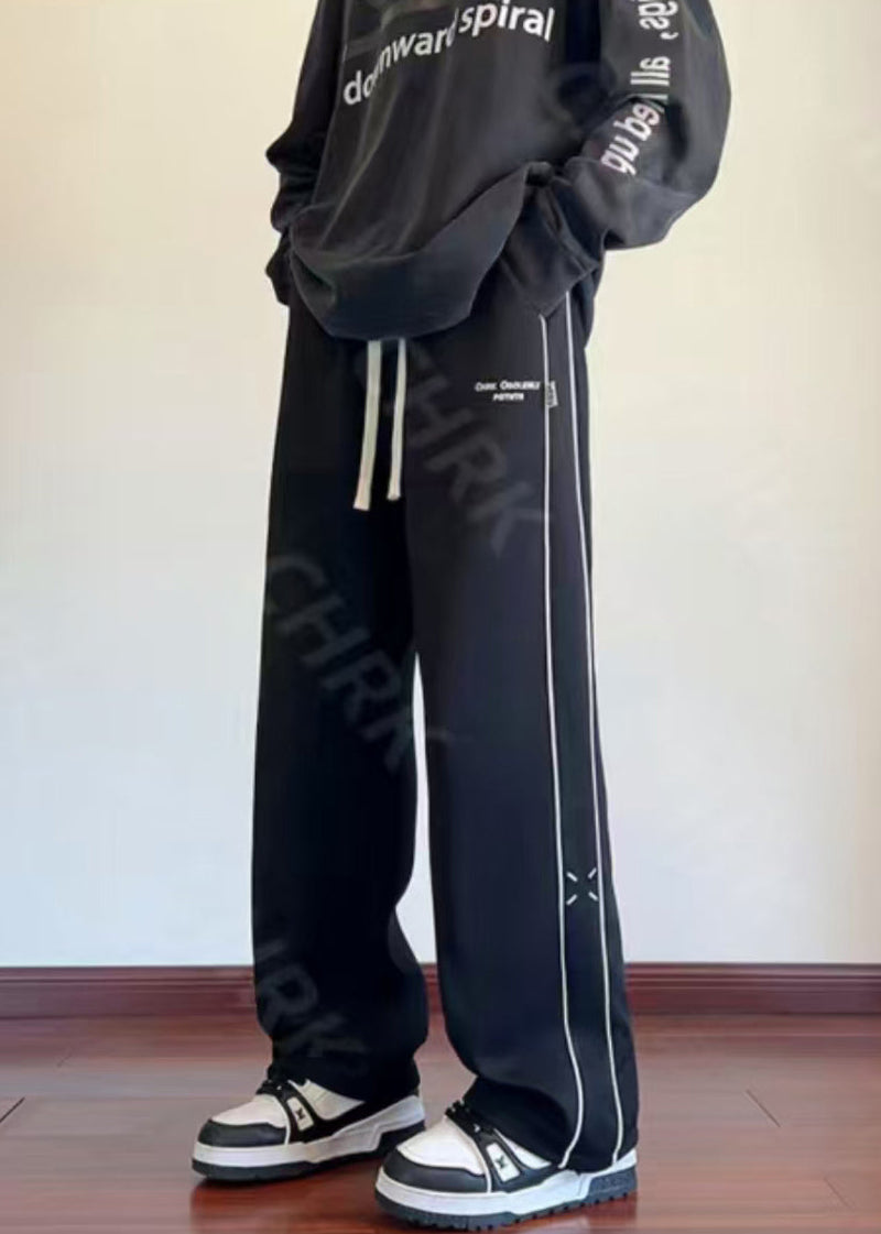 New Black Embroideried Patchwork Cotton Pants Fall Wa048