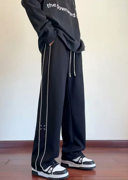 New Black Embroideried Patchwork Cotton Pants Fall Wa048