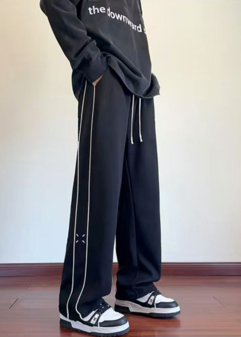 New Black Embroideried Patchwork Cotton Pants Fall Wa048
