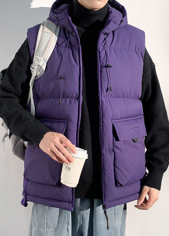 New Black Hooded Pockets Cotton Filled Waistcoat Sleeveless Rn013