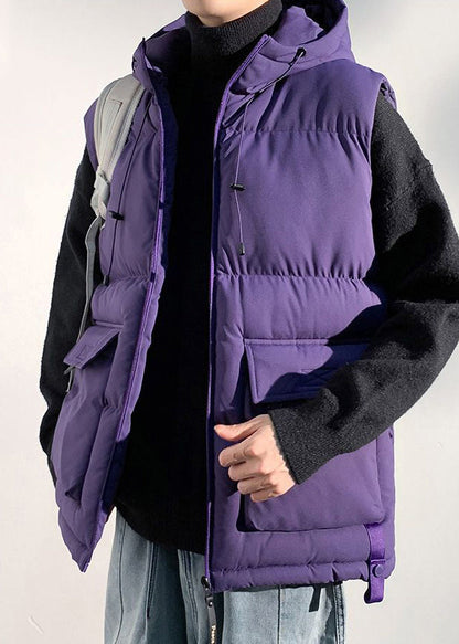 New Black Hooded Pockets Cotton Filled Waistcoat Sleeveless Rn013