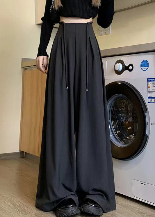 New Black Lace Up High Waist Spandex Wide Leg Pants Fall Pp033