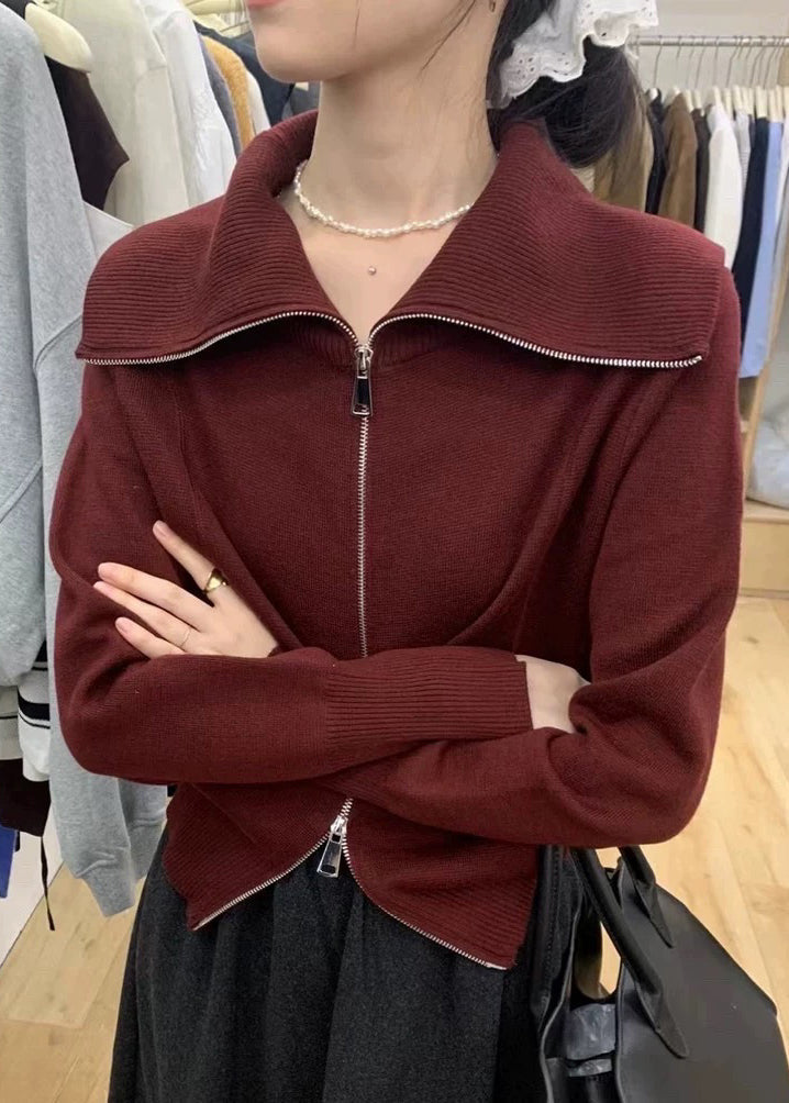 New Black Peter Pan Collar Zip Up Knit Sweater Fall Ry021
