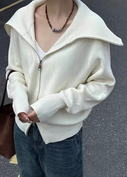 New Black Peter Pan Collar Zip Up Knit Sweater Fall Ry021
