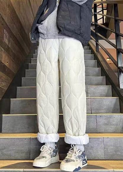 New Black Pockets Drawstring Cotton Filled Pants Winter Rm032