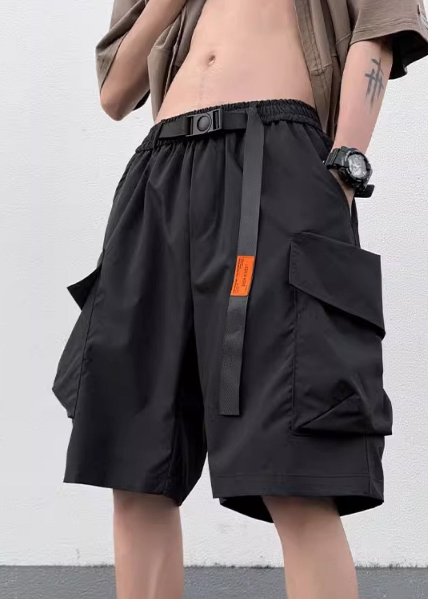 New Black Elastic Summer Pockets Shorts Waist Cotton