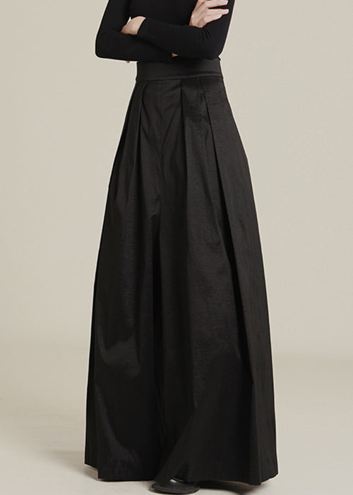 New Black Pockets High Waist Cotton Wide Leg Pants Spring Ab1046