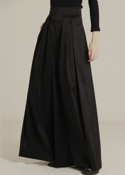 New Black Pockets High Waist Cotton Wide Leg Pants Spring Ab1046