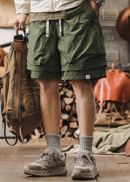 New Cotton Patchwork Pockets Pieces Two Shorts Black False