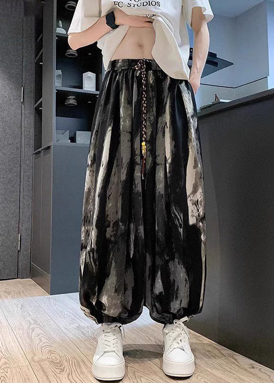 New Black Pockets Tie Dye Ice Silk Lantern Pants Summer Yt033