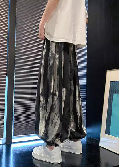 New Black Pockets Tie Dye Ice Silk Lantern Pants Summer Yt033