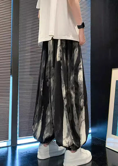 New Black Pockets Tie Dye Ice Silk Lantern Pants Summer Yt033